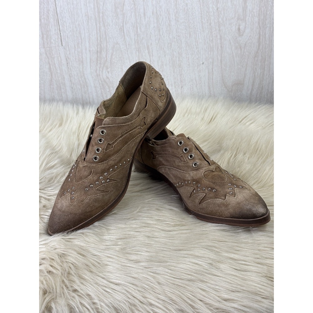 Free People Shooting Arrows Oxfords Womens 40 Brown Suede Studded Western Boho